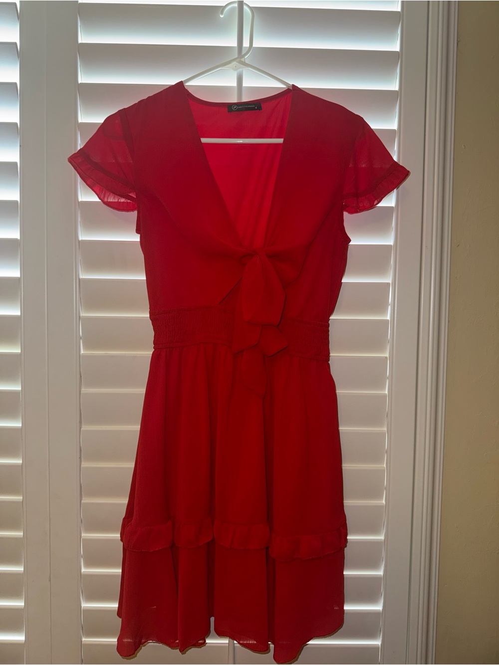 Amazon Red Tie-Front Ruffled Mini Dress - Picture 2 of 2
